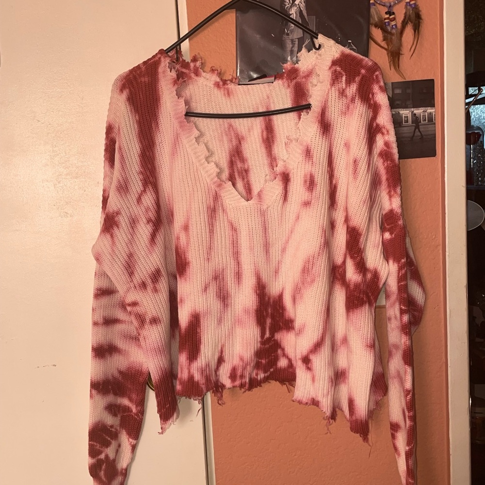 Oversized tie dye distressed sweater